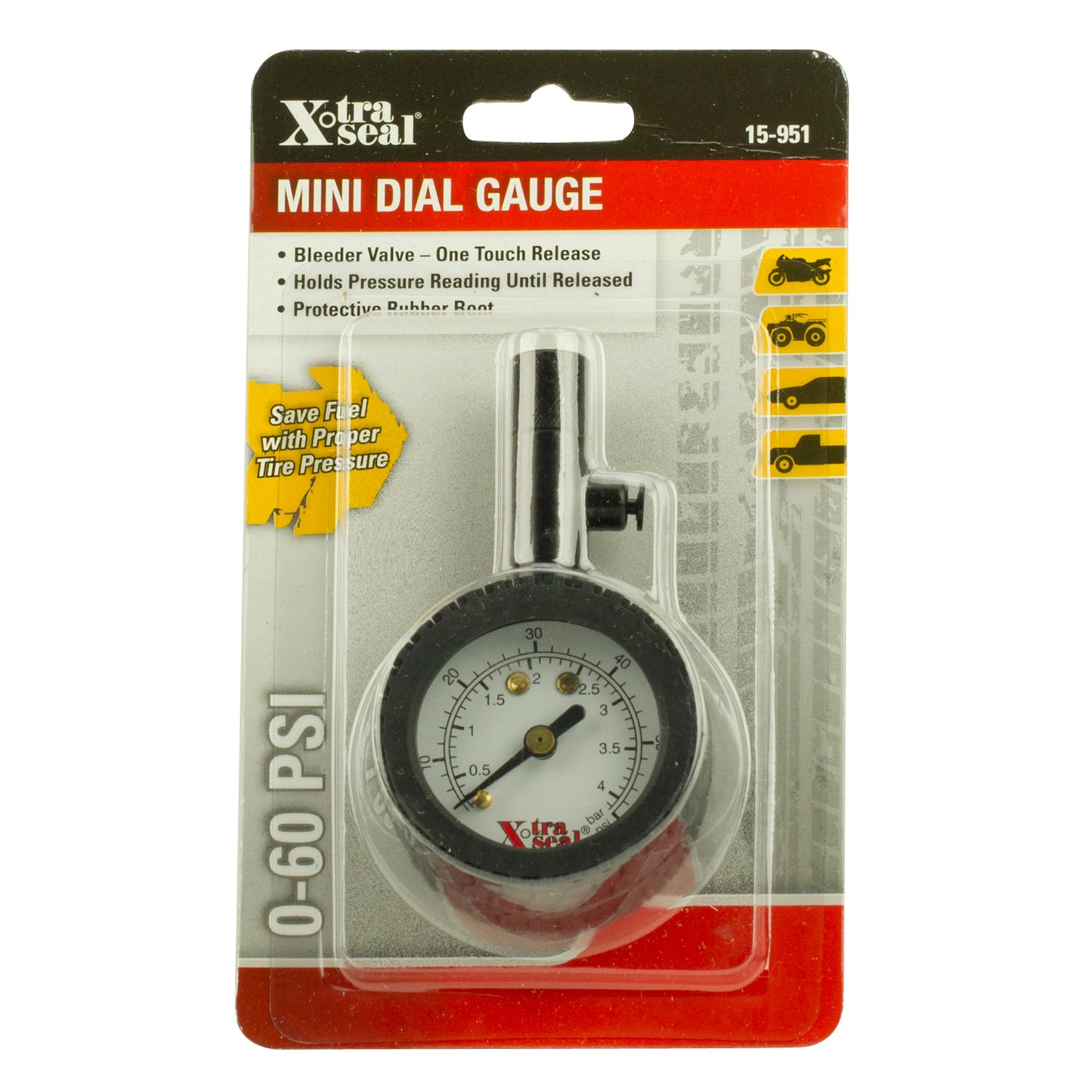 Mini Dial Gauge with Bleeder (0-60 PSI)