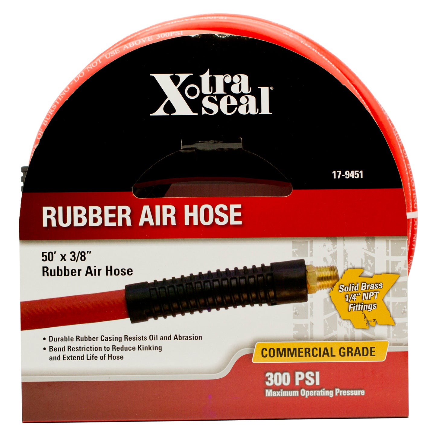 50' x 3/8" Rubber Air Hose, 1/4" NPT