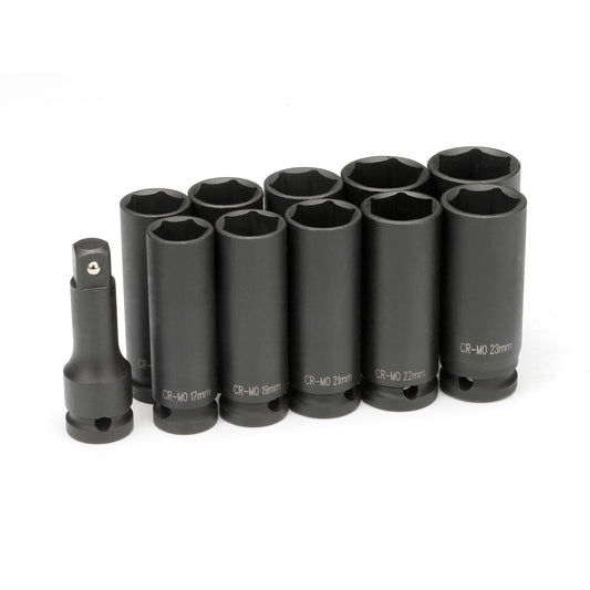 11pc SAE & Metric Extra Thin Wall Deep Impact Socket Set - 1/2" Drive